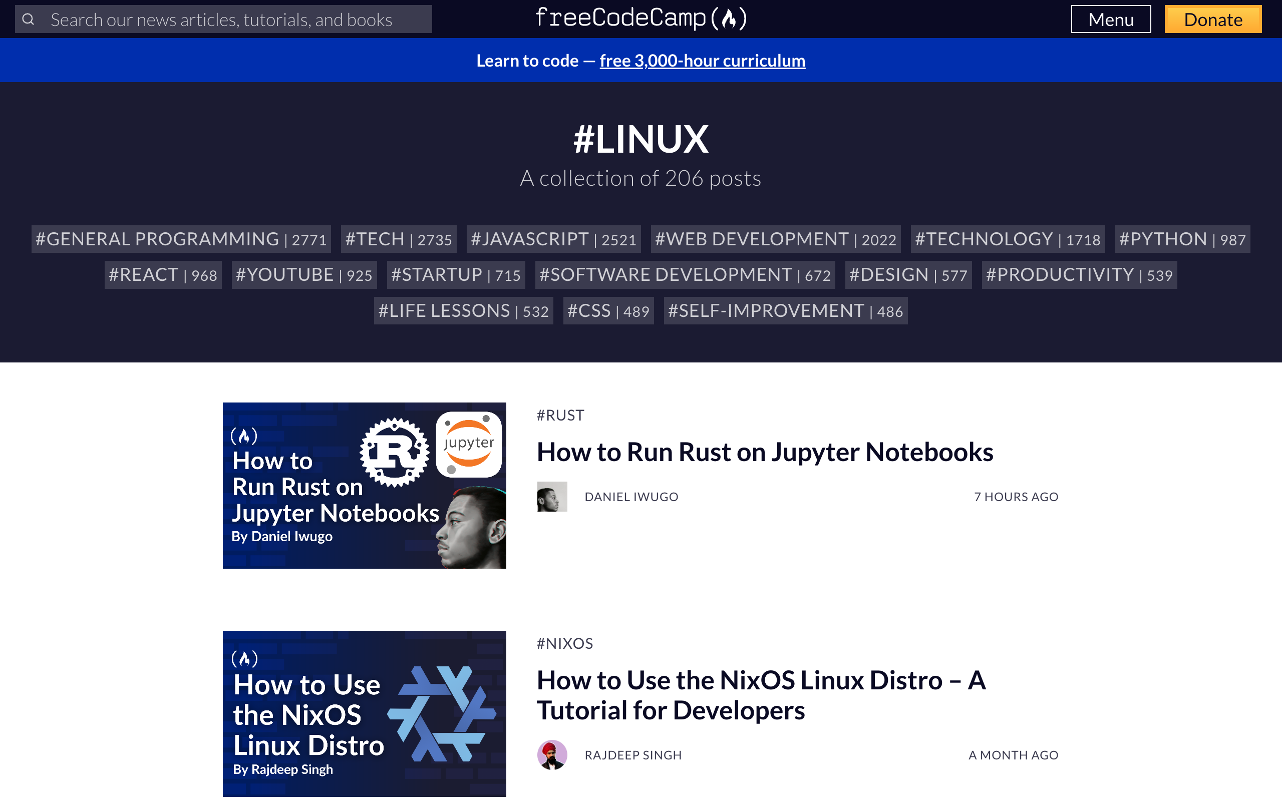 freeCodeCamp Linux tutorials and articles collection